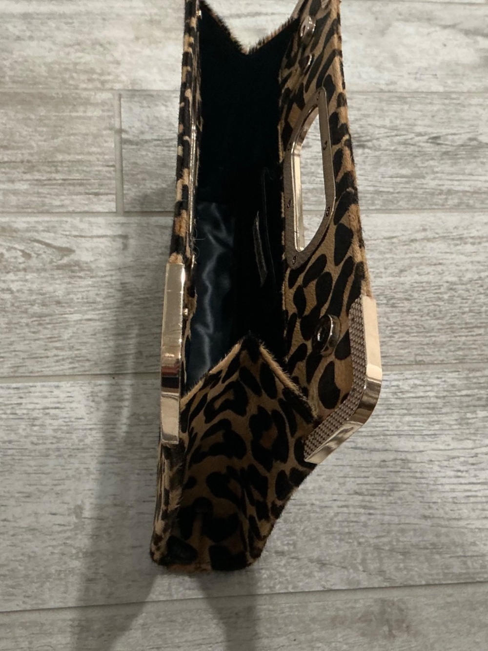 Leopard Print Handheld Clutch Bag - Brown/Black - Picture 5 of 14